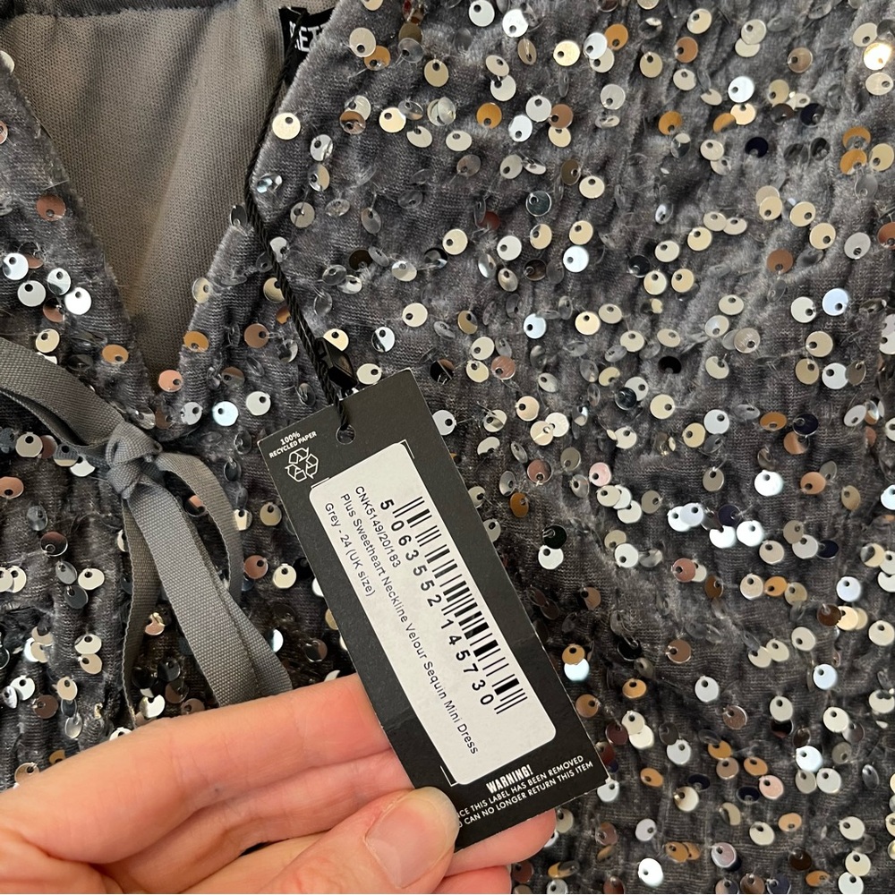 Pretty Little Thing Dress Gray Velour Velvet Sequin Party Plus 20 - Picture 4 of 8